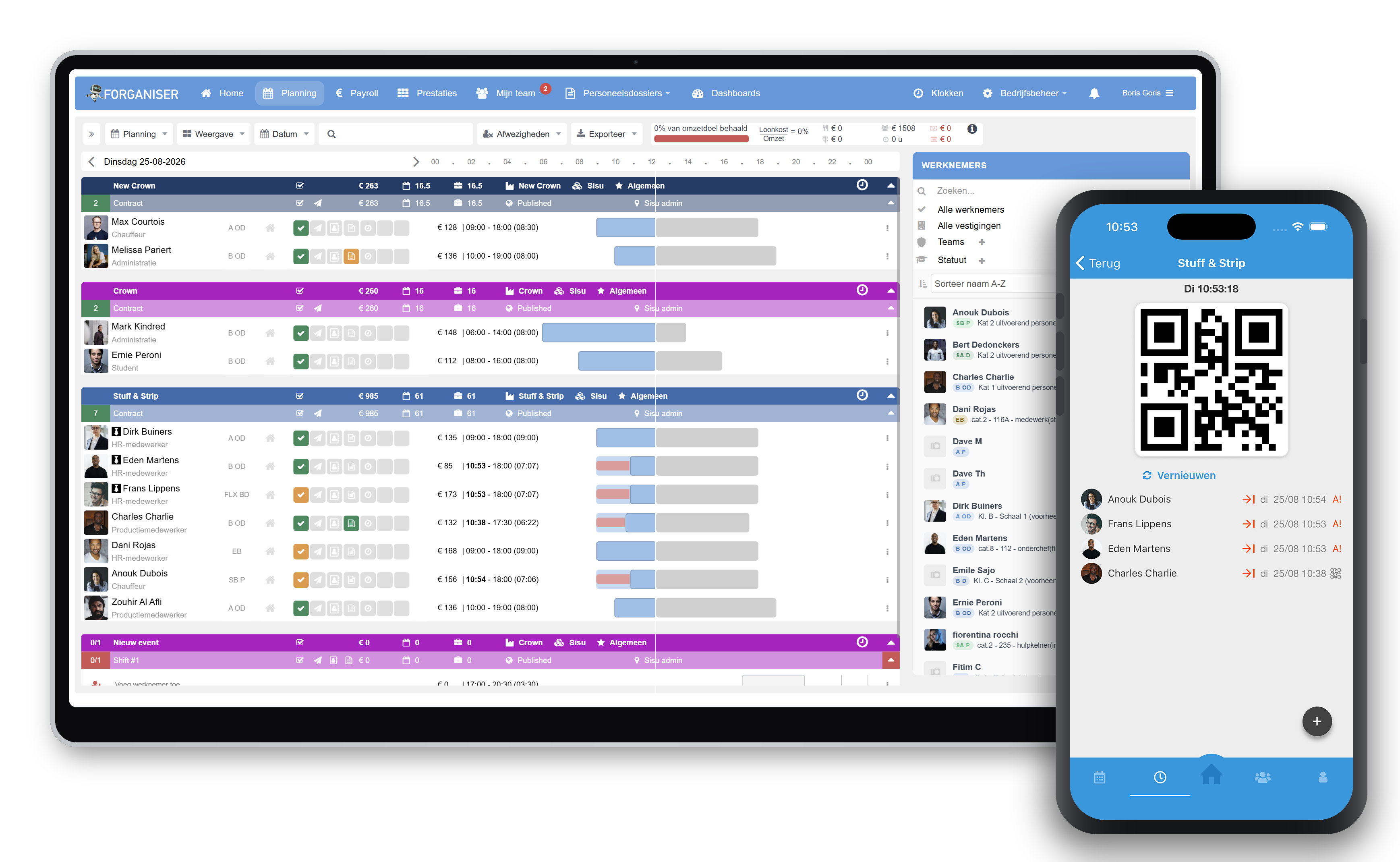 Forganiser shows an empty schedule ready to assign staff