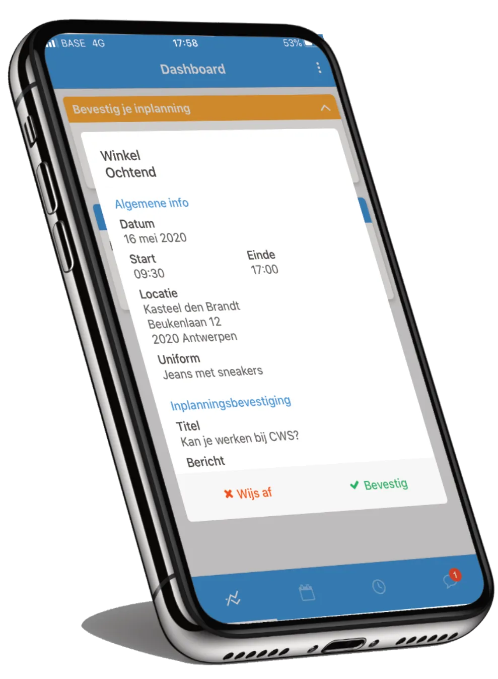 A push notification reaches the employee with the new schedule